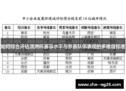 如何综合评估澳洲杯赛事水平与参赛队伍表现的多维度标准